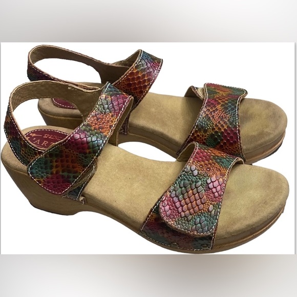 L' Artiste Faux Crocodile Sandals 38 US 7 Multicolored Slingback w/2 Straps Top - Picture 1 of 8